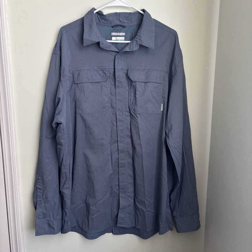 Columbia Omni Shade Long Sleeve Shirt Button Up With Zip Pocket Accent And Vents